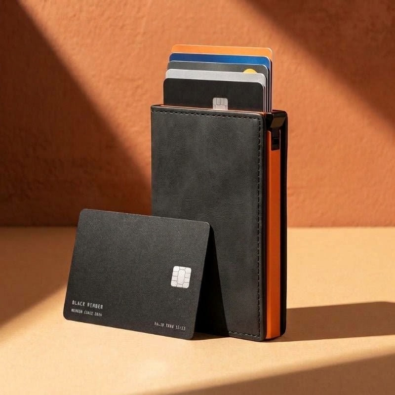 Slim Wallet Orange + Tracker-Karte Pro Schwarz — Set