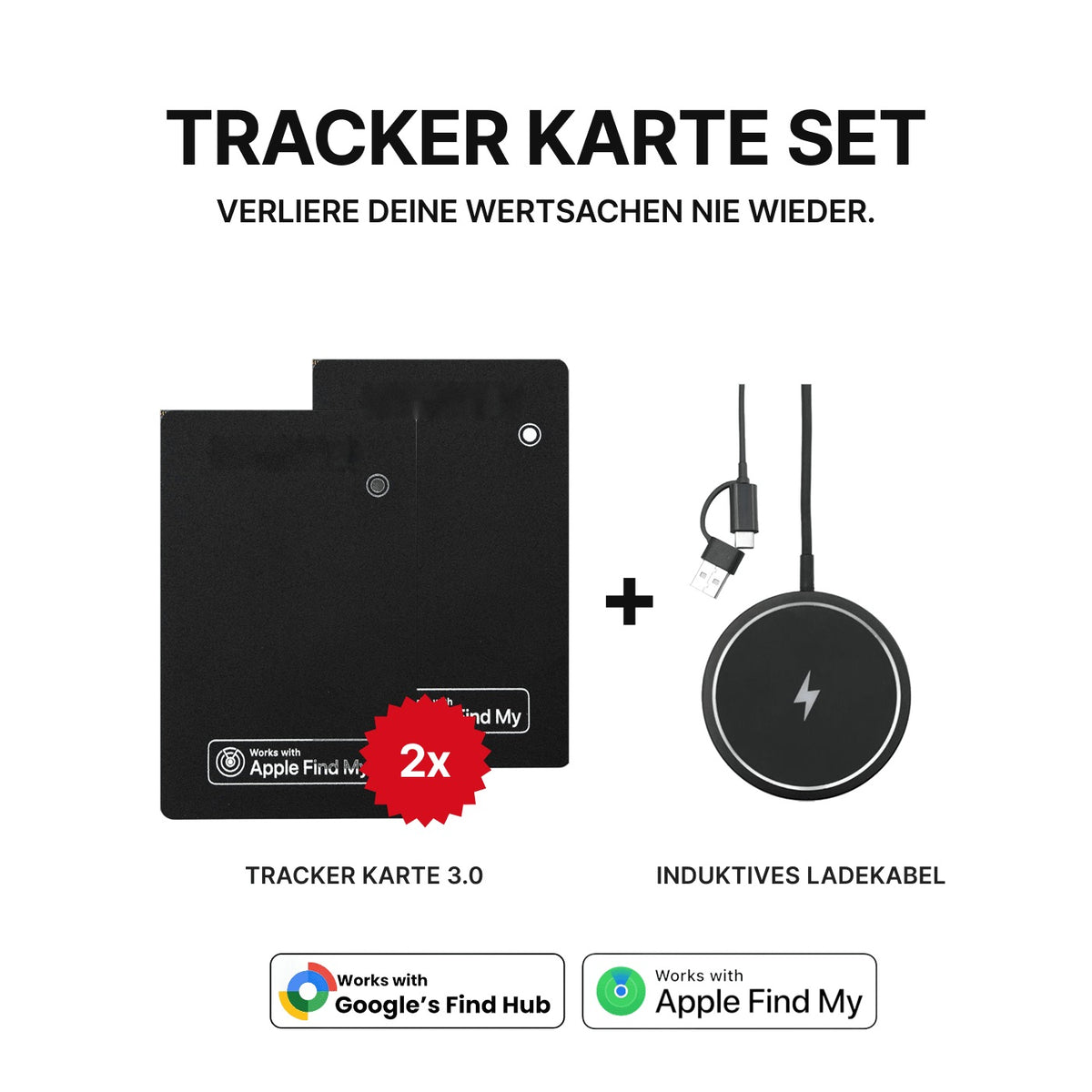 Tracker-Karte 2er-Set mit Induktions-Ladekabel
